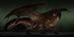  2018 ambiguous_gender brown_fur claws curved_horn digital_media_(artwork) dragon feral fur furred_dragon green_background horn isvoc membranous_wings scalie simple_background solo standing western_dragon wings 