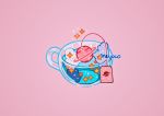  cloud cup drink meyoco no_humans original pink_background saturn simple_background sparkle star teabag teacup transparent 