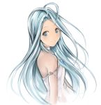  ahoge armlet blue_eyes blue_hair choker cropped_torso dress floating_hair from_side granblue_fantasy long_hair looking_at_viewer looking_back lyria_(granblue_fantasy) nannacy7 simple_background sketch sleeveless sleeveless_dress smile solo striped striped_dress very_long_hair white_background white_dress 