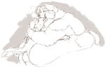  ambiguous_gender anthro belly berlin big_belly canine chubby_cheeks digital_media_(artwork) dog duo french_kissing hug kissing love_handles male male/ambiguous mammal monochrome morbidly_obese obese overweight saint_bernard size_difference sketch standing 
