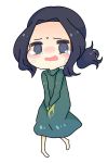  1girl @_@ barefoot between_legs black_eyes black_hair blush crying dress female full_body green_dress hand_between_legs have_to_pee highres knees_together_feet_apart long_sleeves matching_hair/eyes nose_blush open_mouth peeing peeing_self pigeon-toed ponytail ruuto shiny shiny_hair solo standing tears tied_hair transparent_background wavy_mouth wet wet_clothes 