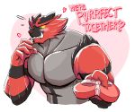  &lt;3 2018 5_fingers aliasing anthro belly_markings biped black_fur black_markings black_stripes blush box brown_nose bust_portrait cheek_tuft collarbone daily-incineroar dialogue digital_drawing_(artwork) digital_media_(artwork) embarrassed english_text eyebrows fangs feline flustered flying_sweatdrops forehead_marking front_view frown fur gift green_eyes grey_fur holding_object holiday_message holidays incineroar lighting looking_away male mammal markings multicolored_fur muscular nervous nintendo nude offering_to_viewer pecs pink_background pok&eacute;mon pok&eacute;mon_(species) portrait red_fur red_markings red_stripes ribbons shoulder_tuft simple_background snout solo striped_fur stripes sweat sweatdrop text thick_eyebrows tuft unibrow valentine&#039;s_day video_games white_background yellow_sclera 