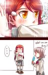  2girls 2koma blush brown_hair comic dha315 eating english flower food holding holding_food lily_(flower) long_hair love_live! love_live!_sunshine!! multiple_girls popsicle red_eyes sakurauchi_riko school_uniform shaded_face short_hair sparkle spoken_ellipsis uranohoshi_school_uniform wall_slam watanabe_you yellow_eyes you're_doing_it_wrong 