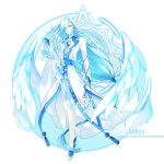  ainchase_ishmael angel aqua_hair artist_name elsword energy_sword full_body insignia long_hair low-tied_long_hair male_focus monochrome pendulum richter_(elsword) simple_background solo sword tassel very_long_hair vilor weapon white_background wings 