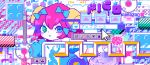  abstract bad_id bad_tumblr_id blue_bow blue_eyes blush bomb bow buttons cursor eighth_note game_boy green_eyes hair_between_eyes hair_bow hammer handheld_game_console icon m7kenji musical_note original pixel_art red_hair short_hair solo translation_request 