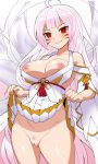  1girl apsara_(elsword) ara_han bikini blush braid breasts breasts_outside detached_sleeves elsword eyebrows_visible_through_hair facial_mark micro_bikini nipples nt00 pubic_hair red_eyes skirt skirt_lift smirk swimsuit 