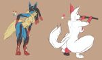  2018 anthro blush breasts butt digital_media_(artwork) dildo female fluffboye fur knotted_dildo looking_at_viewer lucario masturbation mega_evolution mega_lucario multiple_images nintendo nipples nude open_mouth penetration pok&eacute;mon pok&eacute;mon_(species) pussy red_eyes sex_toy simple_background smile solo vaginal video_games zangoose 