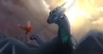  2017 avian bird day deviant-soulmates digital_media_(artwork) digital_painting_(artwork) dragon duo feral green_eyes membranous_wings outside robin scalie sky western_dragon wings 