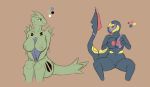  2018 anthro big_breasts breasts digital_media_(artwork) duo fangs female fluffboye nintendo nude pok&eacute;mon pok&eacute;mon_(species) pussy seviper simple_background smile tyranitar video_games 