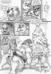  2015 4_toes 5_fingers amnesia anthro balls bear belly biceps bulge canine chocofox_colin christmas christmas_tree clothed clothing comic dialogue english_text erection father father_and_son fox greyscale group hat hat_only holidays humanoid_penis male mammal markwulfgar memory_erase mittens monochrome mostly_nude muscular muscular_male nipples overweight overweight_male parent pecs penis rackun_(character) ribbons santa_hat sitting son speech_bubble sweat sweater text toes tree uncut wolf 