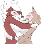  2018 anthro blush breasts canine duo female female/female lycanroc mammal midday_lycanroc midnight_lycanroc nintendo pok&eacute;mon pok&eacute;mon_(species) saliva simple_background string tongue tongue_out video_games white_background xan_(pixiv) 