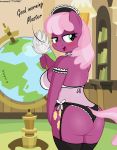  2018 5_fingers absurd_res an-tonio anthro bedroom_eyes blush bow breasts butt cheerilee_(mlp) clothed clothing collaboration cutie_mark dialogue duo earth earth_pony english_text equine eyelashes feather_duster female friendship_is_magic garter_belt garter_straps globe green_eyes hair half-closed_eyes hi_res holding_object horse inside lamp legwear lingerie looking_back maid_uniform mammal mature_female my_little_pony nightgown open_mouth open_smile panties pink_hair pony portrait rear_view seductive side_boob smile solo_focus standing stockings text thigh_highs three-quarter_portrait tolpain tongue underwear uniform unseen_character 