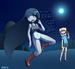  adventure_time barely_visible_genitalia bottomless cartoon_network clothed clothing dialogue duo female finn_the_human hair human humanoid mammal marceline_abadeer nekuzsinzone not_furry nude pussy solo_focus vampire 