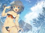  aqua_eyes bikini blush bow braids breasts clouds fujisaki_hikari gray_hair kantai_collection long_hair nipples ponytail pussy shigure_(kancolle) sky swimsuit uncensored water 