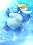  anthro beard belly big_belly big_breasts blue_body breasts claws facial_hair female horn mammal mustelid navel nintendo nude overweight overweight_female pok&eacute;mon pok&eacute;mon_(species) pussy red_eyes red_nose samurott solo thick_thighs video_games water 晴龍 
