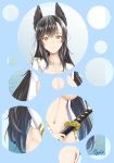  animal_ears aqua_background atago_(azur_lane) azur_lane bangs black_hair border bottomless bow breasts brown_eyes bubble_filter cigar_cat cleavage closed_mouth collarbone commentary_request cowboy_shot epaulettes extra_ears eyebrows_visible_through_hair hair_between_eyes hair_ribbon highres holding holding_sword holding_weapon jacket katana large_breasts light_particles long_hair long_sleeves looking_at_viewer military military_uniform mole mole_under_eye navel open_clothes open_jacket ribbon signature smile solo standing swept_bangs sword uniform weapon white_bow white_jacket white_ribbon 