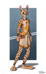  2018 5_fingers anthro blue_eyes clothed clothing digital_media_(artwork) feline fur male mammal no_sclera open_mouth serval simple_background solo spots spotted_fur standing teeth titusw tongue tribal 