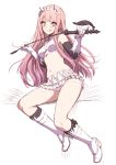  angelo_(gomahangetsu) bangs bare_shoulders blunt_bangs breasts cleavage_cutout crop_top crown elbow_gloves fate/grand_order fate_(series) full_body gloves high_heels highres holding_whip licking_lips long_hair looking_at_viewer medb_(fate)_(all) medb_(fate/grand_order) medium_breasts miniskirt pink_hair riding_crop skirt sleeveless solo thighs tiara tongue tongue_out whip white_gloves white_skirt yellow_eyes 