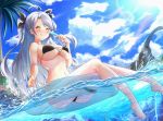  :q afloat agibe antenna_hair ass azur_lane bangs bikini black_bikini black_ribbon blue_sky blush breasts brown_eyes commentary_request covered_nipples day eyebrows_visible_through_hair flag_print german_flag_bikini hair_between_eyes highres innertube iron_cross large_breasts long_hair looking_at_viewer mole mole_on_breast multicolored_hair navel ocean outdoors palm_tree prinz_eugen_(azur_lane) red_hair ribbon sidelocks silver_hair sky smile solo splashing stomach streaked_hair swept_bangs swimsuit thigh_strap thighs tongue tongue_out tree two_side_up underboob untied untied_bikini very_long_hair 
