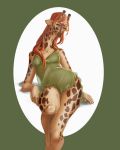  2018 5_fingers allaros anthro bottomless breasts chemise clothed clothing digital_media_(artwork) female giraffe hair long_hair mammal orange_hair sitting solo 
