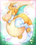  &lt;3 2018 anthro armwear belly big_belly bow breasts claws clothing digital_media_(artwork) dragonite featureless_breasts female hi_res hyper hyper_belly hyper_pregnancy legwear leonkatlovre nintendo open_mouth pok&eacute;mon pok&eacute;mon_(species) pregnant signature solo thick_thighs toe_claws tongue tongue_out video_games wings 