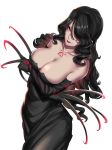  absurdres black_dress black_hair breasts claws commentary_request dress fullmetal_alchemist gloves hair_over_one_eye highres kumiko_shiba large_breasts long_hair lust red_eyes solo 