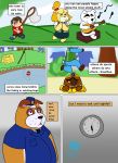  2018 animal_crossing anthro booker_(animal_crossing) brown_fur bunnybara canine clothing dog english_text female fur group guitar hat isabelle_(animal_crossing) k.k._slider male mammal mr._resetti musical_instrument nintendo police_uniform river shirt sitting slightly_chubby text uniform video_games water white_fur 