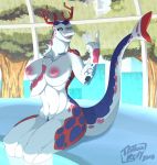 anthro antlers beckoning big_breasts breasts female horn hybrid marine nipples open_mouth pussy scalie smile solo tattoorexy thick_thighs voluptuous wide_hips 
