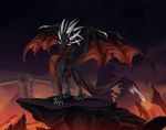  2018 claws cynder detailed_background digital_media_(artwork) dragon female feral membranous_wings outside red_eyes scalie schl4fmuetze sky solo spyro_the_dragon standing video_games western_dragon wings 