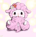  anus black_eyes blush caprine cub female flower flower_in_hair fluffy fur green_(artist) mammal onegai_my_melody open_mouth piano-chan pink_fur pussy pussy_juice sheep sitting solo wool yellow_nose young 