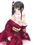  akiyama_mio black_hair breasts hair_ornament highres japanese_clothes k-on! kanzashi kazuha_nanako kimono long_hair medium_breasts new_year ponytail scarf solo tsumami_kanzashi 