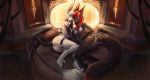  2018 anthro anus breasts butt canine detailed_background digital_media_(artwork) digitigrade duo female hair jackal kanika mammal mindmachine nipples nude pussy red_hair tongue tongue_out white_hair 