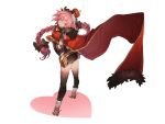 ;d arched_back astolfo_(fate) bangs belt black_bow black_legwear black_ribbon black_shirt blush boots bow braid cape commentary_request crown eyebrows_visible_through_hair fate/apocrypha fate_(series) faulds floating_hair from_behind full_body fur-trimmed_cape fur_collar fur_trim gem hair_between_eyes hair_bow hair_intakes hair_ribbon hand_up head_tilt heart index_finger_raised joenny knee_boots long_hair looking_at_viewer looking_back male_focus mini_crown multicolored_hair one_eye_closed open_mouth otoko_no_ko pink_eyes pink_hair red_cape ribbon shiny shiny_clothes shiny_hair shiny_skin shirt sidelocks simple_background single_braid smile solo standing streaked_hair thighhighs very_long_hair white_background white_footwear white_hair wind 
