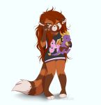  2018 anthro brown_hair clothed clothing digital_media_(artwork) dvixie female green_eyes hair mammal red_panda simple_background solo white_background 