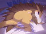  anus bed blue_eyes blush brown_skin claws digital_media_(artwork) duo female feral hi_res kajinchu lying masturbation nintendo on_side pillow pok&eacute;mon pok&eacute;mon_(species) pussy pussy_juice sandslash sharp_claws solo solo_focus stealth_masturbation sweat vaginal vaginal_masturbation video_games 