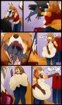  anthro avian belly big_belly bird canine clothing comic datblangry dialogue english_text female_pred fox male_prey mammal red_fox text vore 