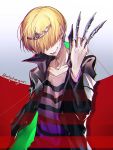  1boy belphegor_(reborn) blonde_hair closed_mouth commentary_request hair_over_eyes highres hotechige katekyo_hitman_reborn! male_focus shirt smile solo striped striped_shirt tiara 