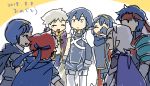  6+boys armor blue_eyes blue_hair cape chibi closed_eyes commentary congratulations crying father_and_daughter fire_emblem fire_emblem:_fuuin_no_tsurugi fire_emblem:_kakusei fire_emblem:_monshou_no_nazo fire_emblem:_souen_no_kiseki fire_emblem_if headband ike krom lucina male_my_unit_(fire_emblem:_kakusei) male_my_unit_(fire_emblem_if) marth multiple_boys my_unit_(fire_emblem:_kakusei) my_unit_(fire_emblem_if) pirihiba pointy_ears roy_(fire_emblem) short_hair shoulder_armor smile super_smash_bros. super_smash_bros._ultimate tears 