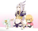  1girl blonde_hair commentary_request crotch_plate final_fantasy final_fantasy_ix flower hair_tubes kokonotsu_(popoxxx0516) kuja long_hair magic medium_hair mikoto_(ff9) navel shirt short_hair siblings 