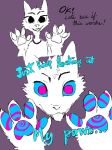  ... 2018 ambiguous_gender anthro bardeaux blue_sclera cat claws clothed clothing dialogue digital_drawing_(artwork) digital_media_(artwork) duo english_text feline fur hi_res hypnosis mammal mind_control pink_eyes purple_background sequence simple_background smile solo spiral text 