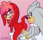  2018 anthro black_nose breasts butt chestfur clothing cowgirl_position drooling duo echidna eyewear female fur glasses gloves grey_fur grey_hair hair hedgehog lara-su looking_back male male/female mammal monotreme multicolored_hair nipples nude on_top open_mouth penetration penis pink_hair purple_eyes red_fur red_hair saliva sex silver_the_hedgehog sonic_(series) the_other_half vaginal vaginal_penetration yellow_eyes 