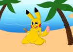  artybear beach beverage cleft_tail clitoris eyelashes female feral fur hi_res looking_at_viewer nintendo open_mouth outside pikachu pok&eacute;mon pok&eacute;mon_(species) presenting presenting_pussy pussy sand sea seaside seductive simple_background sky smile solo spread_legs spreading thick_thighs tongue video_games water wide_hips yellow_fur 