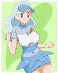  1girl blue_eyes blue_hairt breasts creatures_(company) game_freak kahili_(pokemon) kuro_hopper mole mole_under_eye nintendo pokemon pokemon_(game) pokemon_sm shirt solo striped striped_shirt 