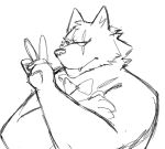  bow_tie canid canine canis fangs fur happy male male/male mammal mysticspacewolf peace_sign_(disambiguation) radcanine sketch wolf 