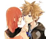  1girl blue_eyes brown_hair commentary_request dress fingerless_gloves gloves jacket kairi_(kingdom_hearts) kingdom_hearts kingdom_hearts_ii medium_hair ramochi_(auti) red_hair short_hair sora_(kingdom_hearts) 