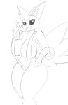  2018 anthro big_breasts bikini breasts clothed clothing digital_drawing_(artwork) digital_media_(artwork) fangs female front_view hi_res huge_breasts legendary_pok&eacute;mon looking_at_viewer mammal miso_souperstar monochrome navel nintendo open_mouth pok&eacute;mon pok&eacute;mon_(species) simple_background sketch sling_bikini smile solo standing swimsuit teeth thick_thighs tongue victini video_games voluptuous wide_hips wings 