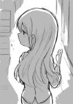  =3 alternate_hairstyle backlighting blush breath business_suit commentary formal from_behind greyscale highres igarashi_futaba_(shiromanta) jacket long_hair looking_away monochrome office_lady petite profile senpai_ga_uzai_kouhai_no_hanashi shiromanta sketch skirt_suit solo suit sweatdrop symbol_commentary 