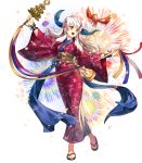  animal animal_print bangs bell bird bridal_gauntlets bug butterfly butterfly_print cozy eyebrows_visible_through_hair fire_emblem fire_emblem:_akatsuki_no_megami fire_emblem_heroes fireworks full_body highres holding insect japanese_clothes jingle_bell kagura_suzu kimono long_hair looking_away micaiah non-web_source obi official_art open_mouth sandals sash silver_hair smile transparent_background wide_sleeves yellow_eyes yukata yune 