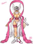  alpha_channel angewomon armwear blonde_hair boots breasts cleavage clothed clothing digimon elbow_gloves feathered_wings feathers female footwear furball gloves hair high_heels humanoid mask navel not_furry pidwomon shoes simple_background skimpy smile solo standing transparent_background winged_humanoid wings 