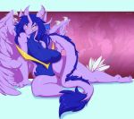  anthro big_breasts breasts dragon feathers featureless_breasts female fur horn purple_fur riipley scalie tongue wings 